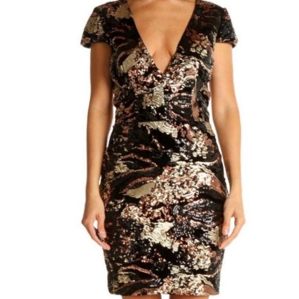 Dress the Population Gold Flutter Sleeve Bodycon Mini